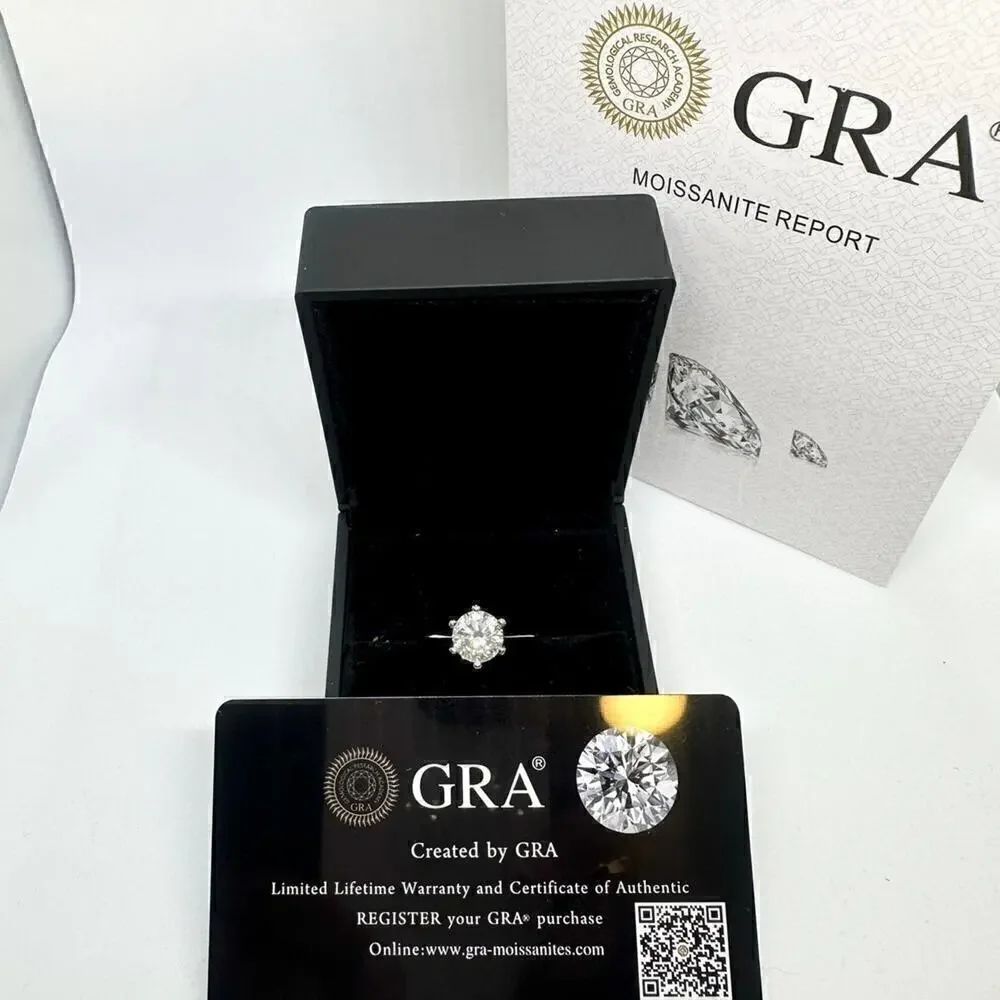 Moissanite Diamond Engagement Ring 3 Ct Round Cut 6 Prong 18K GRA Size 8